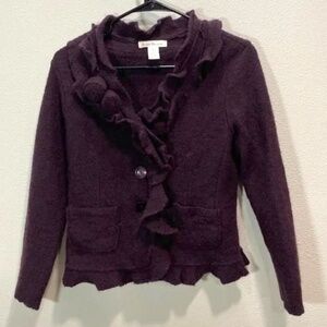 Susan Bristol Boiled Wool Cardigan Jacket Dark Eggplant Purple S
